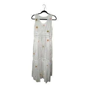 Something Navy Cotton White Boho Embroidered Tiered Lined‎ Maxi Dress Sz Medium